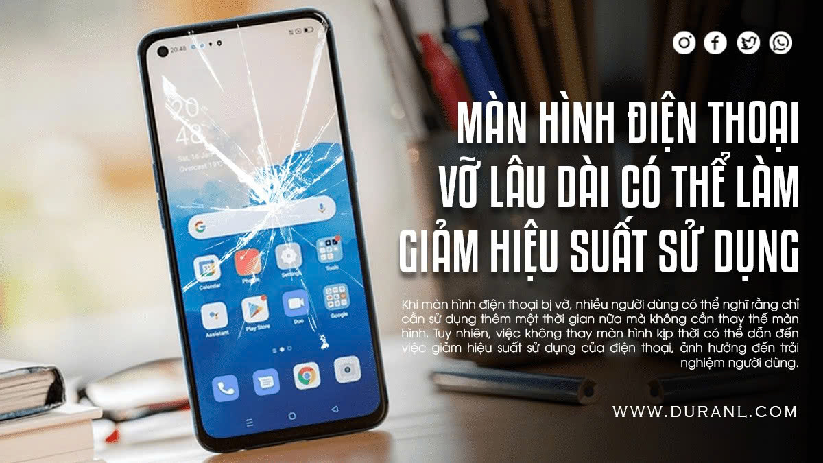 Màn hình điện thoại vỡ lâu dài có thể làm giảm hiệu suất sử dụng